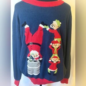 Tipsy Elves Ugly Christmas Sweater Mens Large Santa & Elves Keg Stand